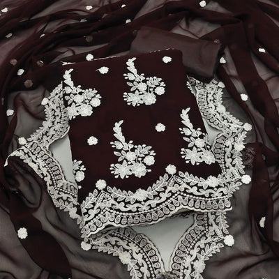 Coffee Brown Embroidered Georgette Dress Material
