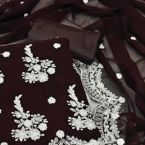 Coffee Brown Embroidered Georgette Dress Material