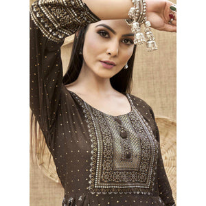 Coffee Brown Foil Printed Rayon Kurti