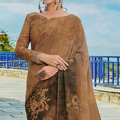 Coffee Brown Printed Georgette Saree