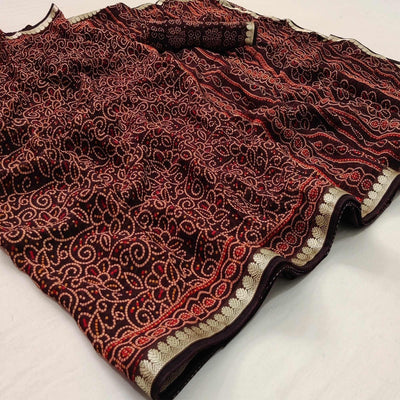 Coffee Casual Wear Bandhani Printed Soft Georgette Saree With Fancy Border