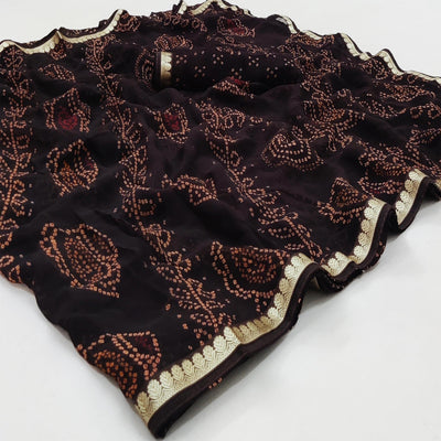 Coffee Casual Wear Bandhani Printed Soft Georgette Saree With Fancy Border