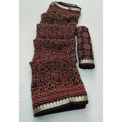 Coffee Casual Wear Bandhani Printed Soft Georgette Saree With Fancy Border
