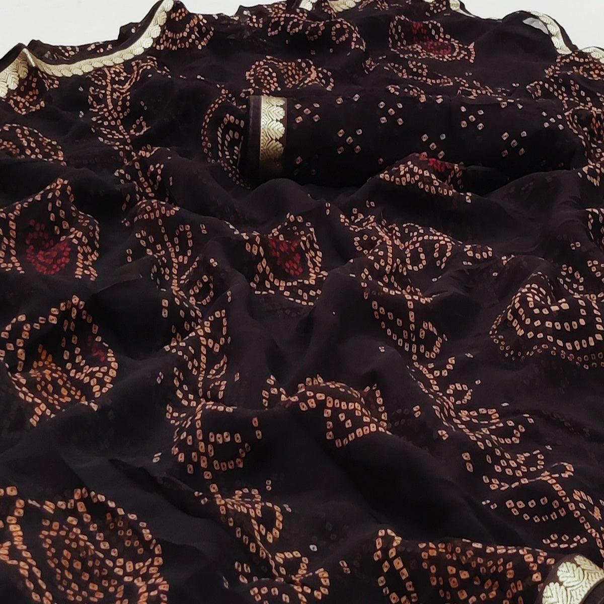 Coffee Casual Wear Bandhani Printed Soft Georgette Saree With Fancy Border