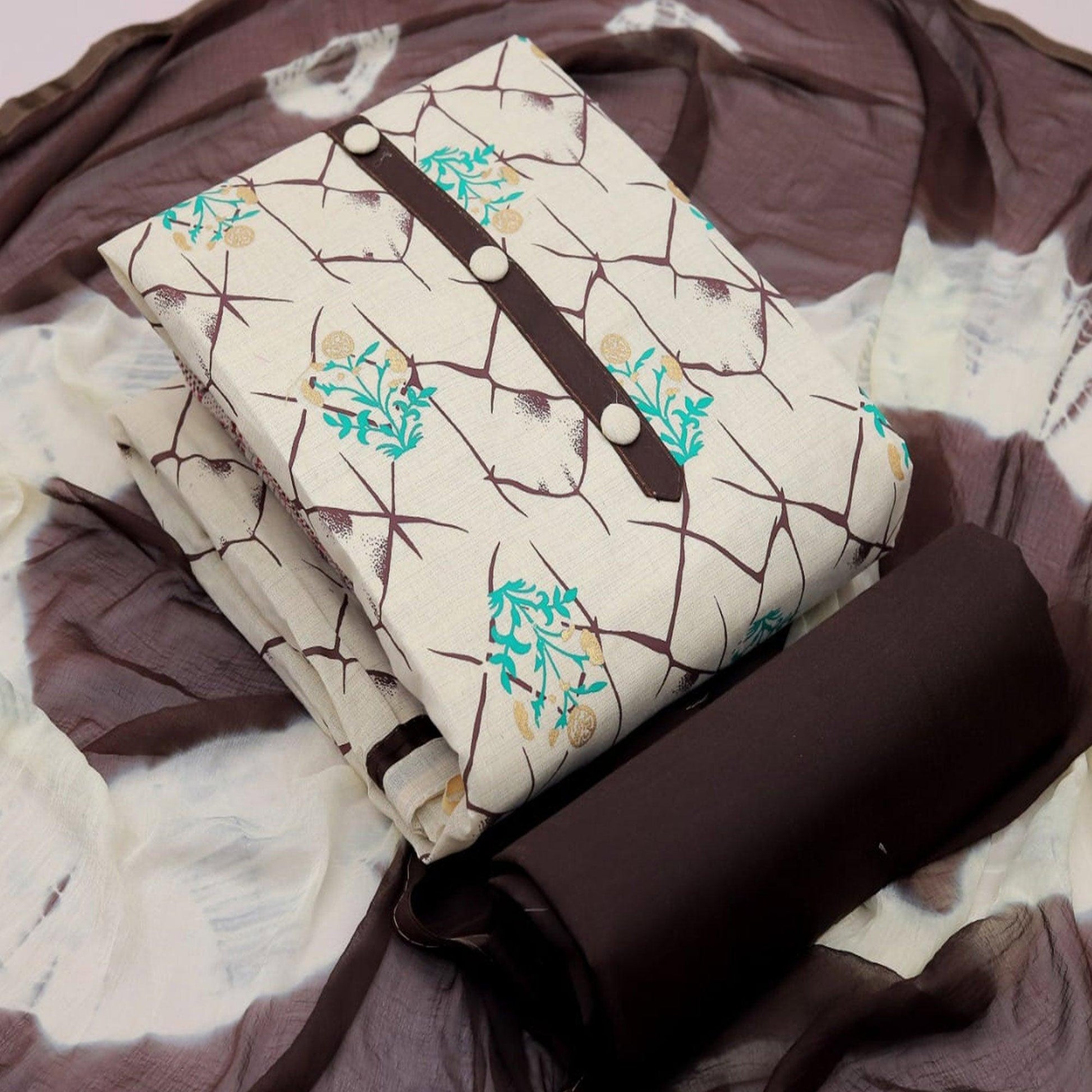 Coffee Casual Wear Foil Printed Jute Dress Material