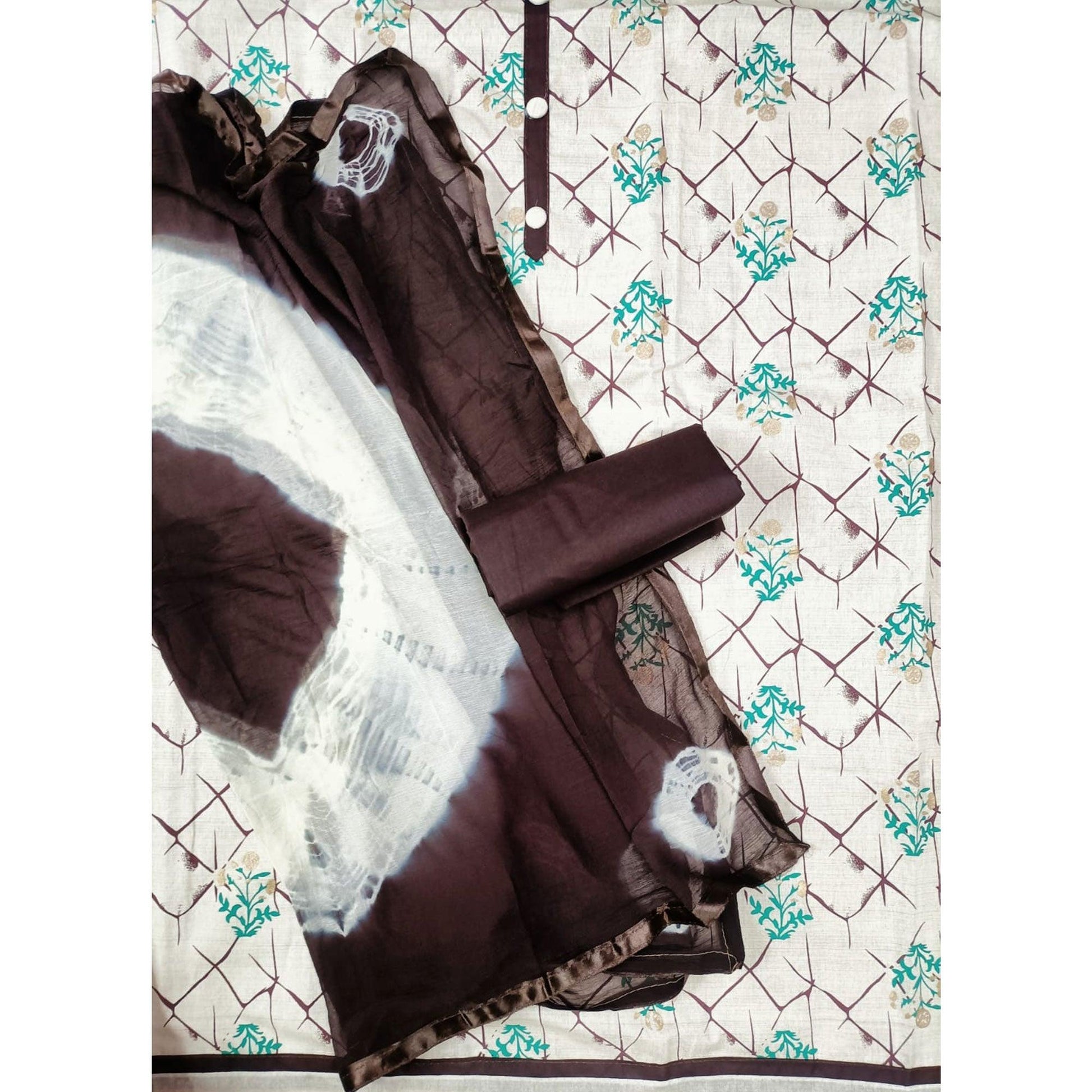 Coffee Casual Wear Foil Printed Jute Dress Material