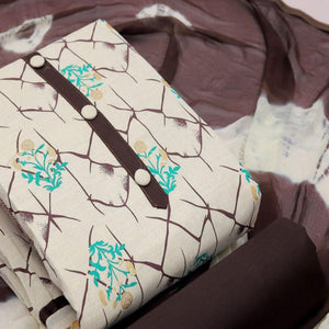 Coffee Casual Wear Foil Printed Jute Dress Material