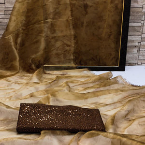 Coffee Casual Wear Printed Organza Saree