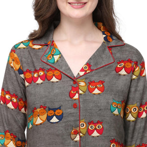 Coffee Casual Wear Printed Rayon Night Suit
