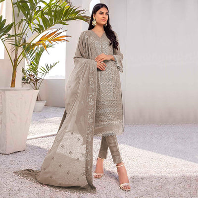 Coffee Embroidered Georgette Pakistani Suit