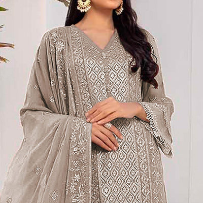 Coffee Embroidered Georgette Pakistani Suit