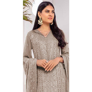 Coffee Embroidered Georgette Pakistani Suit