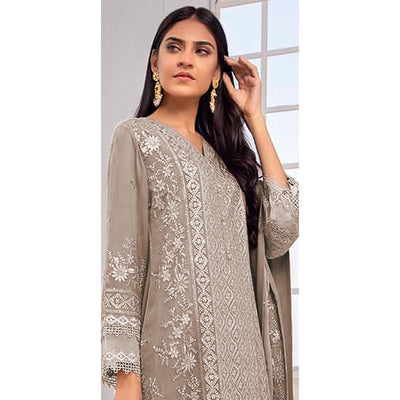 Coffee Embroidered Georgette Pakistani Suit