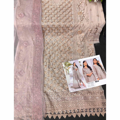 Coffee Embroidered Georgette Pakistani Suit
