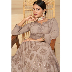 Coffee Embroidery With Embellished Work Georgette Partywear Gown