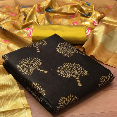 Coffee Festive Wear Embroidered Banarasi Silk Dress Material