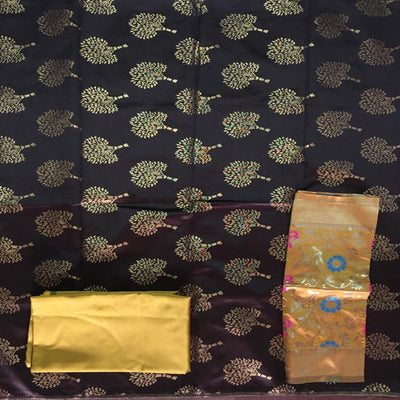 Coffee Festive Wear Embroidered Banarasi Silk Dress Material