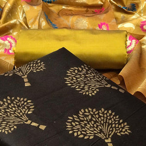Coffee Festive Wear Embroidered Banarasi Silk Dress Material