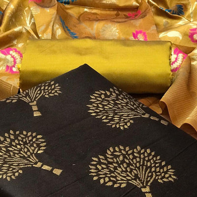 Coffee Festive Wear Embroidered Banarasi Silk Dress Material