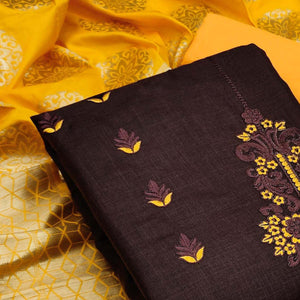 Coffee Festive Wear Embroidered Cotton Dress Material