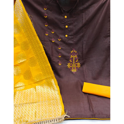 Coffee Festive Wear Embroidered Cotton Dress Material