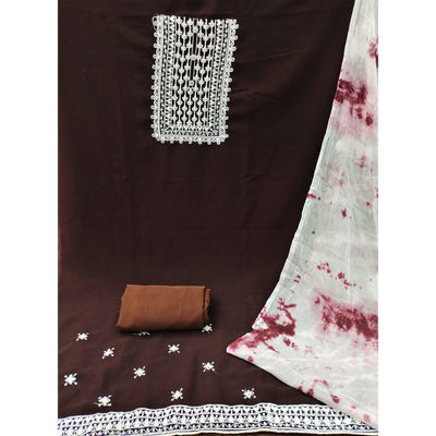 Coffee Floral Embroidered Georgette Dress Material