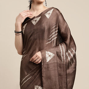 Coffee Geometric Printed Cotton Silk Saree