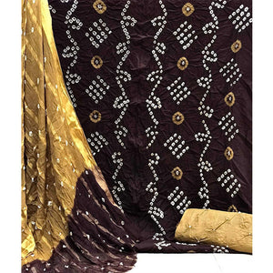 Coffee Hand Bandhani Printed Pure Cotton Dress Material