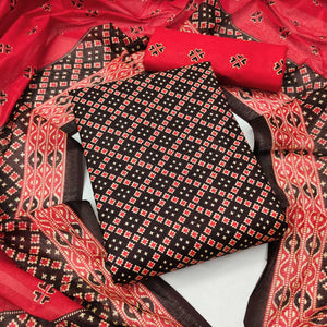 Coffee Ikkat Printed Pure Cotton Dress Material
