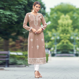 Coffee Lakhnawi Work Rayon Kurti