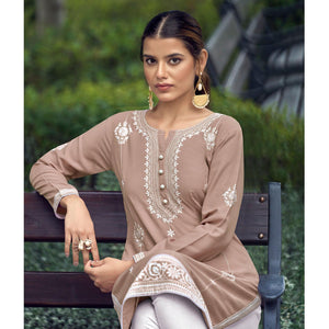 Coffee Lakhnawi Work Rayon Kurti