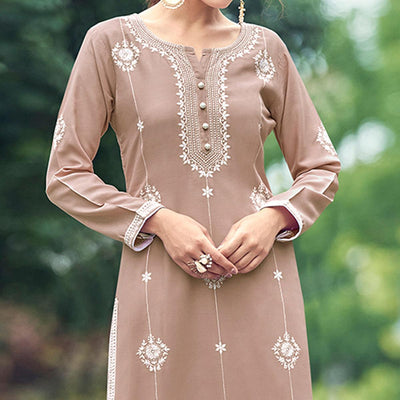 Coffee Lakhnawi Work Rayon Kurti