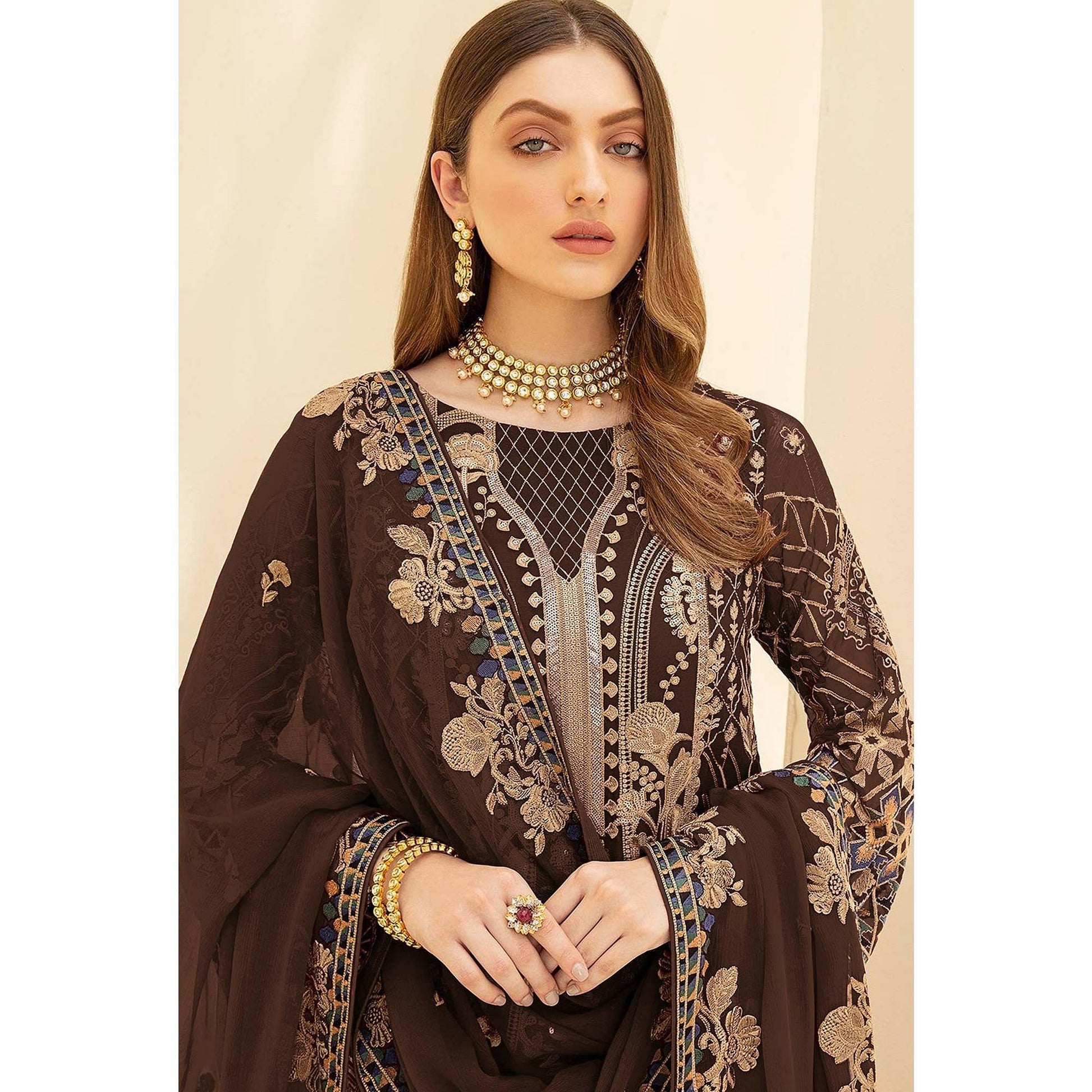 Coffee Party Wear Embroidered Georgette Pakistani Suit