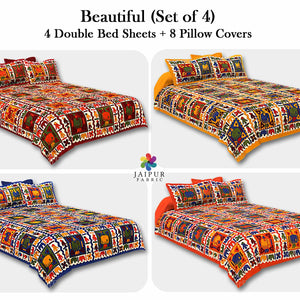 COMBO114 Beautiful Multicolor 4 Bedsheet + 8 Pillow Cover