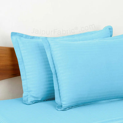 Light Blue Satin Stripes Matching Bedsheet and Comforter SET of 4 Bed in a Bag