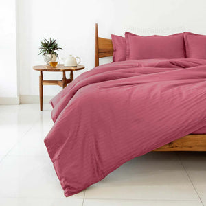 Thulian PinkSatin Stripes Matching Bedsheet and Comforter SET of 4 Bed in a Bag