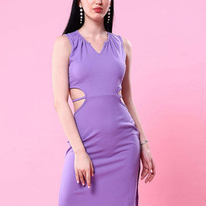 Women Waist Cut Out Tie Up Bodycon Dress