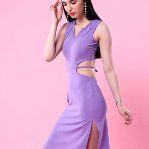 Women Waist Cut Out Tie Up Bodycon Dress