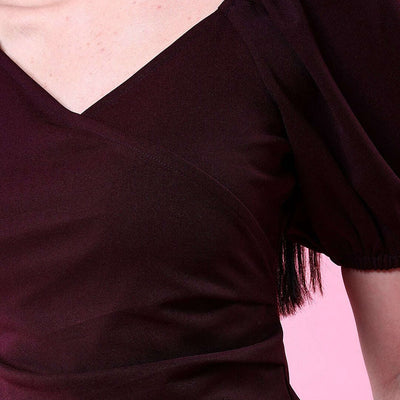 Women V Neck Top With Puff Sleeves