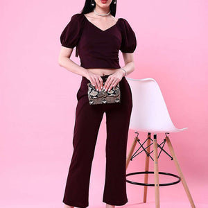 Women V Neck Top With Puff Sleeves