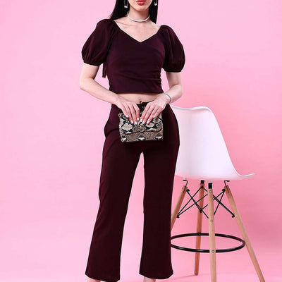 Women V Neck Top With Puff Sleeves