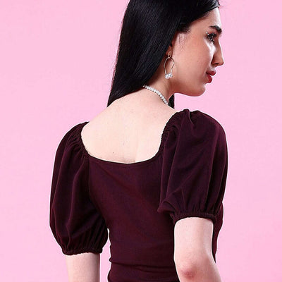 Women V Neck Top With Puff Sleeves