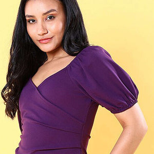 Women V Neck Top With Puff Sleeves