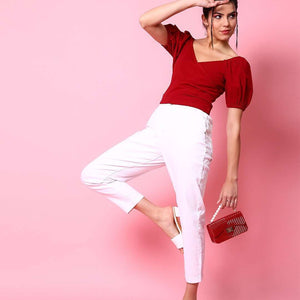 Women V Neck Top With Puff Sleeves