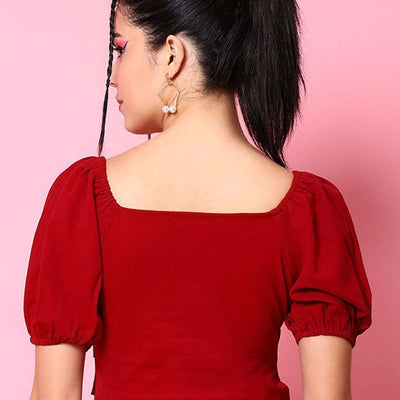 Women V Neck Top With Puff Sleeves