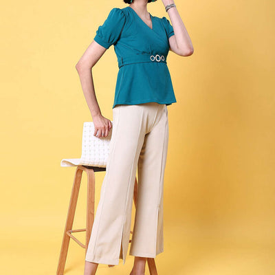 Women V Neck Peplum Top