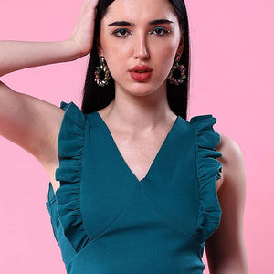 Women V Neck Ruffle Crop Top