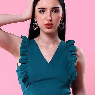 Women V Neck Ruffle Crop Top