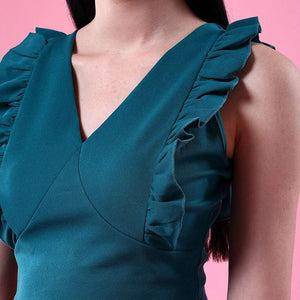 Women V Neck Ruffle Crop Top