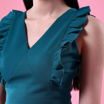 Women V Neck Ruffle Crop Top